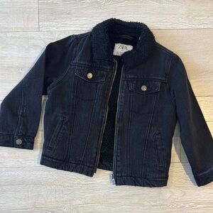 Zara Kids Sherpa lined Black Denim Jacket